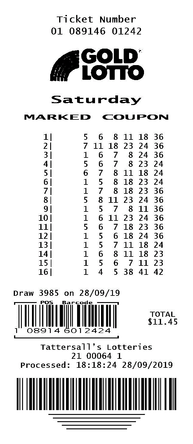 Лотерейный билет Saturday Lotto